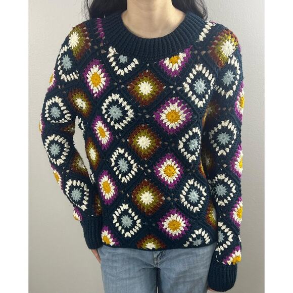 Sfera Casual Crochet Knit Sweater Size Small Colorful Geometric - Picture 1 of 4